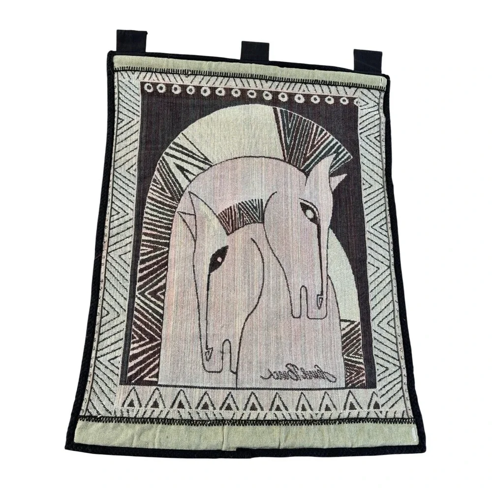 Laurel Burch Tabbed Woven Horse Tapestry Wall Hanging Boho